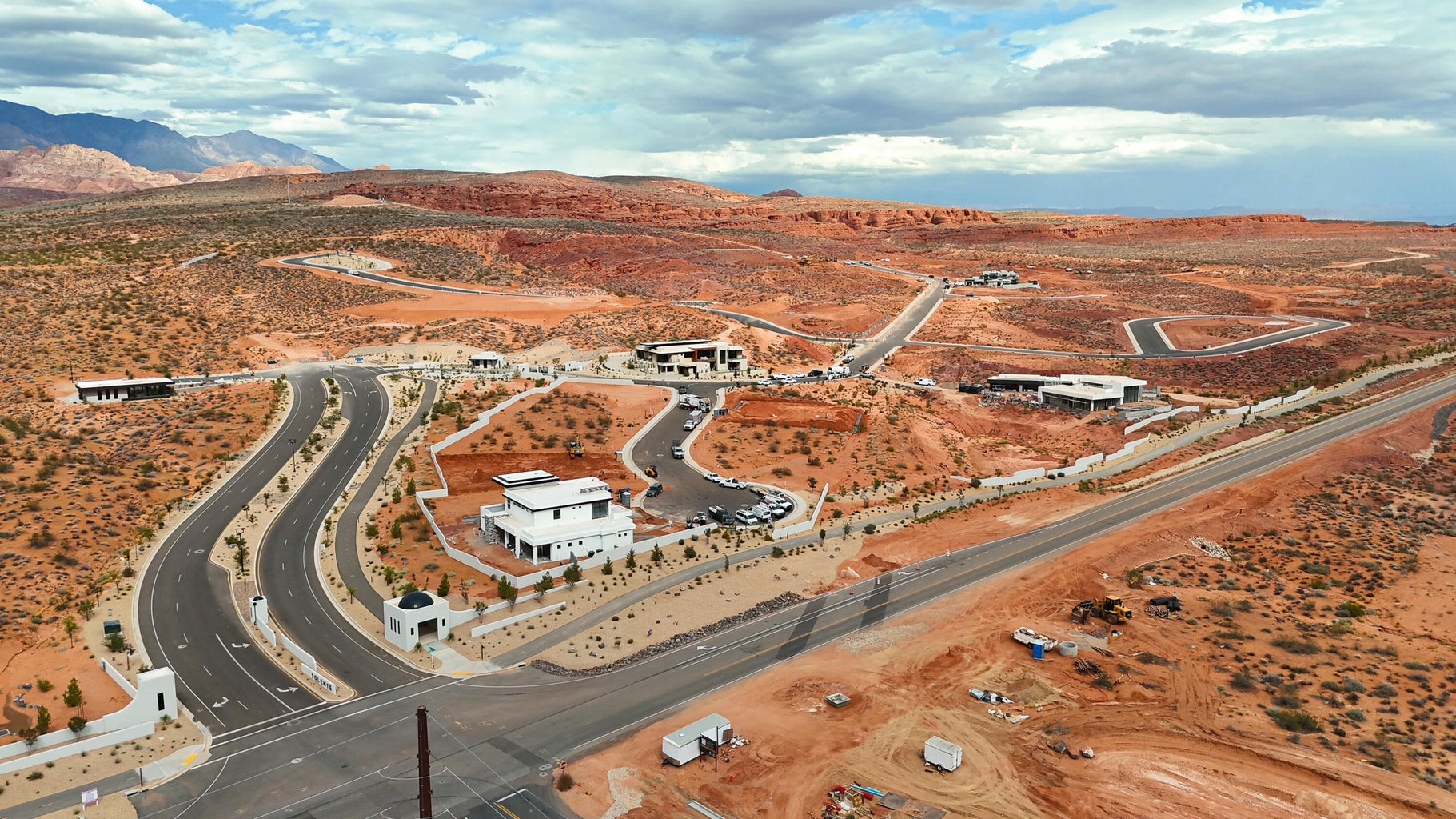 aerial view of modern houses in desert