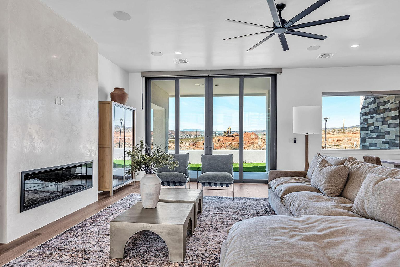 modern living room looking out into the desert